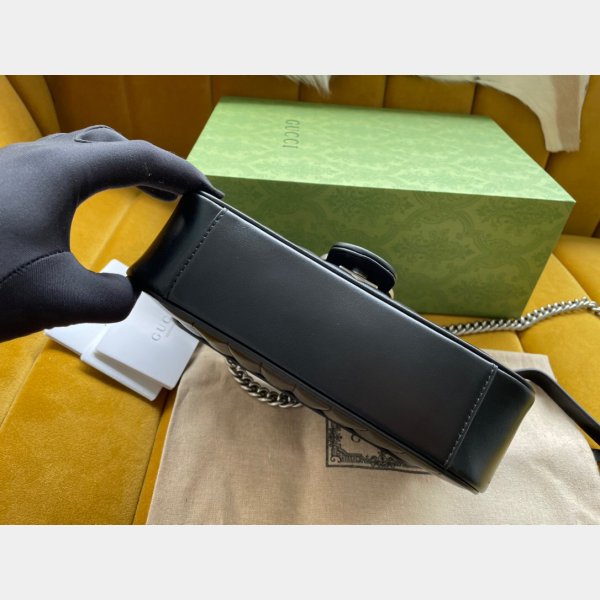 Replica gucci in vendita gg marmont matelassé mini borsa 446744 pelle nera-3