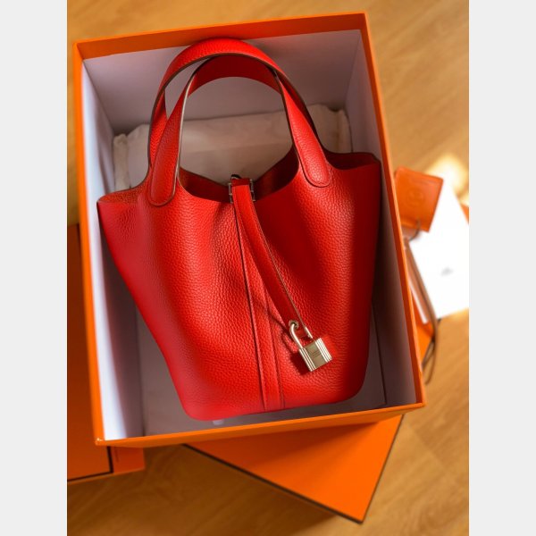 Hermes replica picotin mm clemens montato sacchetto rosso-5