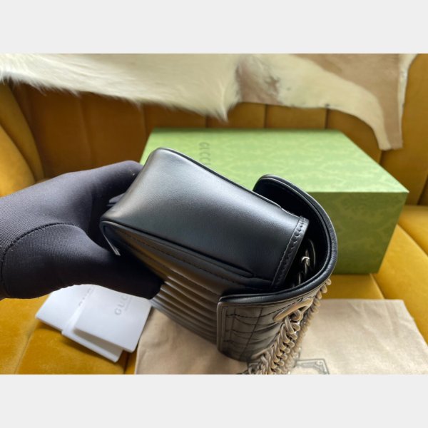 Replica gucci in vendita gg marmont matelassé mini borsa 446744 pelle nera-2