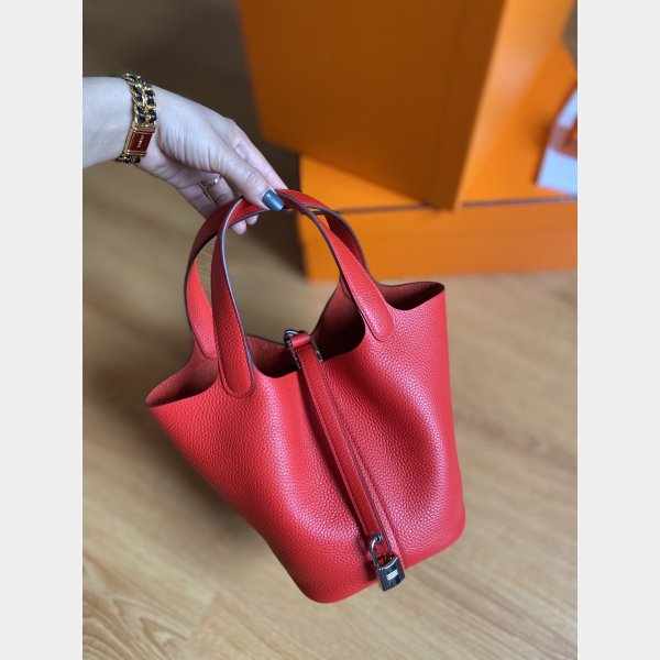 Hermes replica picotin mm clemens montato sacchetto rosso-2